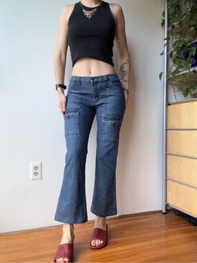 Nevada Y2K Dark Blue Cargo Flare Jeans